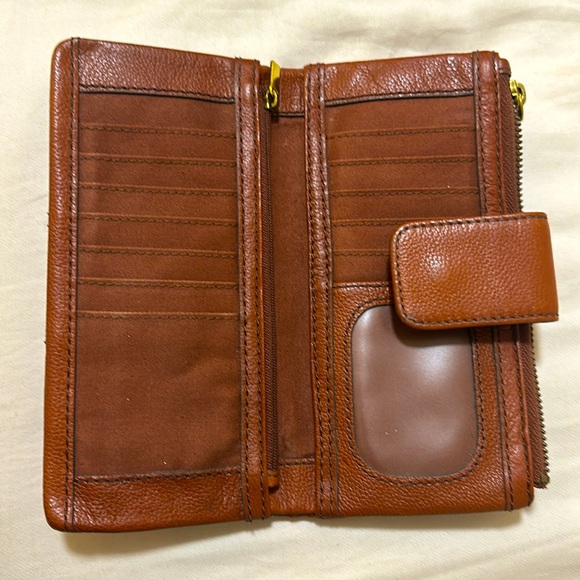 FOSSIL COWHIDE LEATHER WALLET COGNAC COLOR - Picture 5 of 6